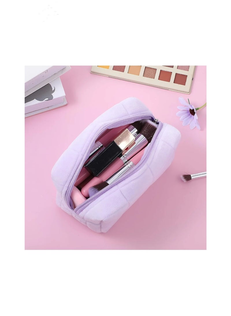 JUMEI Plush Makeup Bag, Cosmetic Bag for Women, Zipper Large Solid Color Travel Toiletry Bag, Travel Makeup Toiletry Washing Pouch (Purple) - Image 3